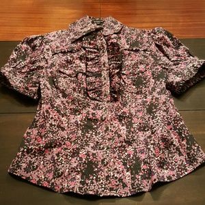 bebe Purple/Black Ruffle Blouse
